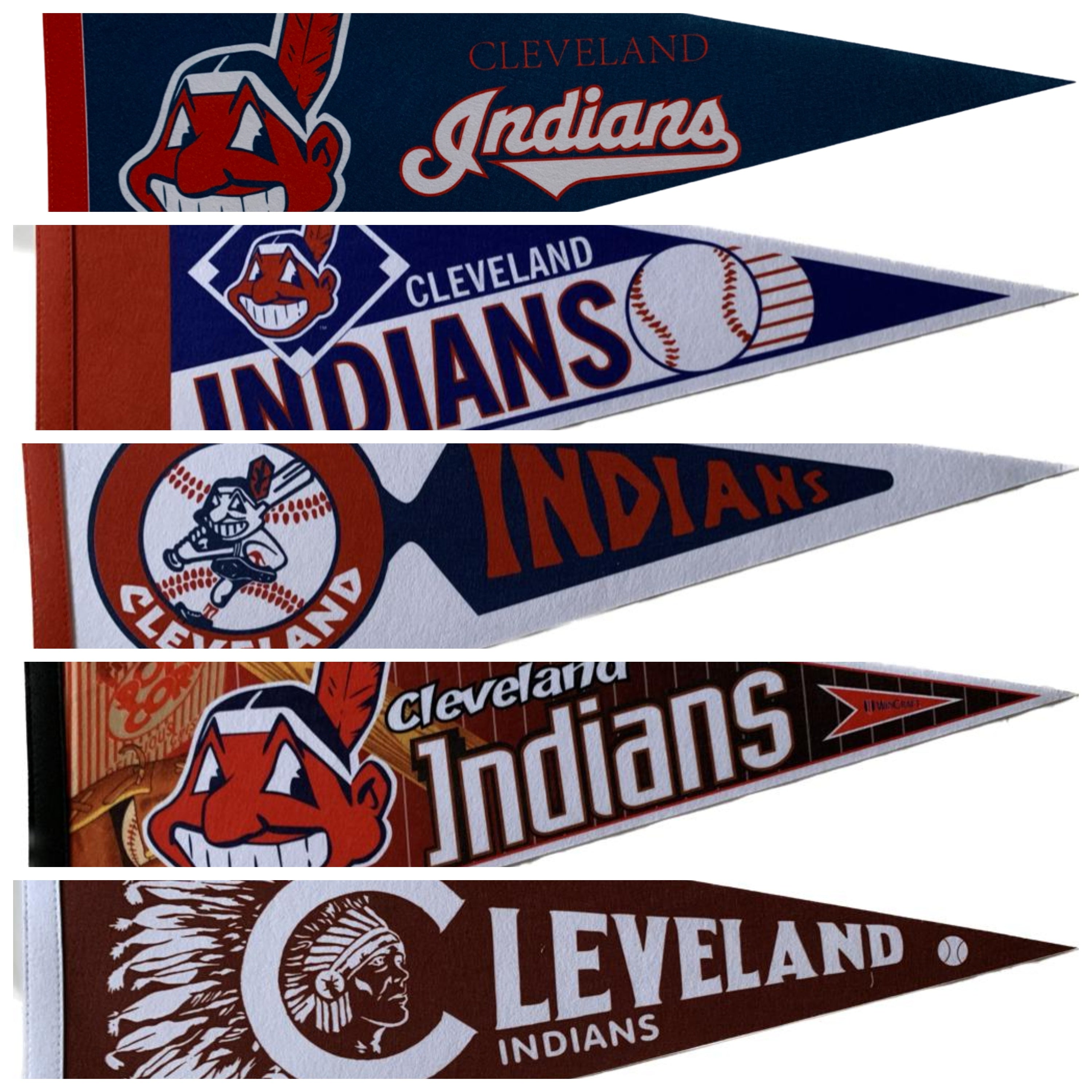 Cleveland Indians MLB pennant Vintage pennants baseball vaantje mlb vlaggetje indians vlag vaantje fanion pennant flag honkbal baseball ball usa america cleveland ball - Indians white logo