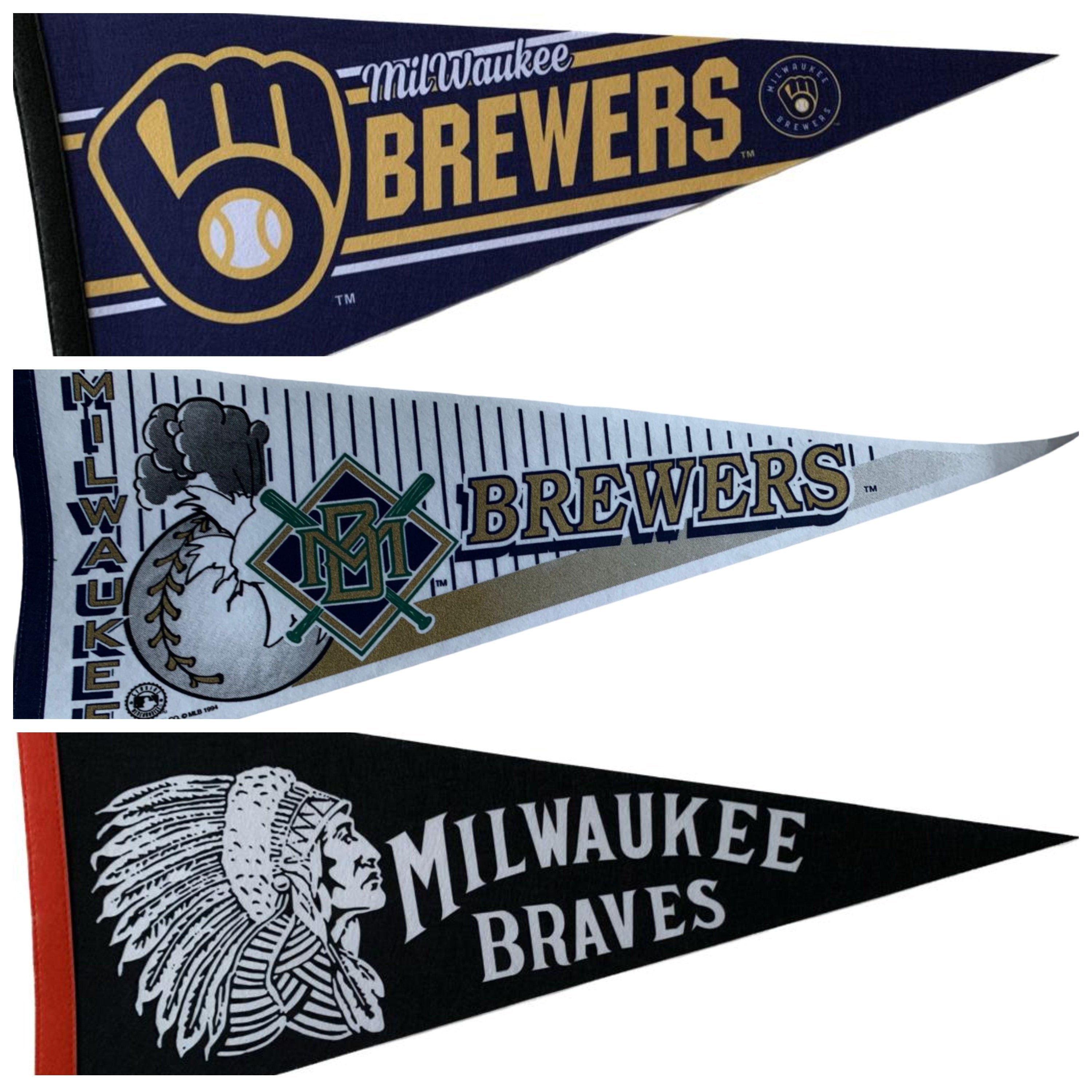 Milwaukee Brewers MLB vintage 90s old logo mlb pennants vaantje baseball fanion pennant flag vintage classic brewer old 90s logo milw braves - Catch the fever
