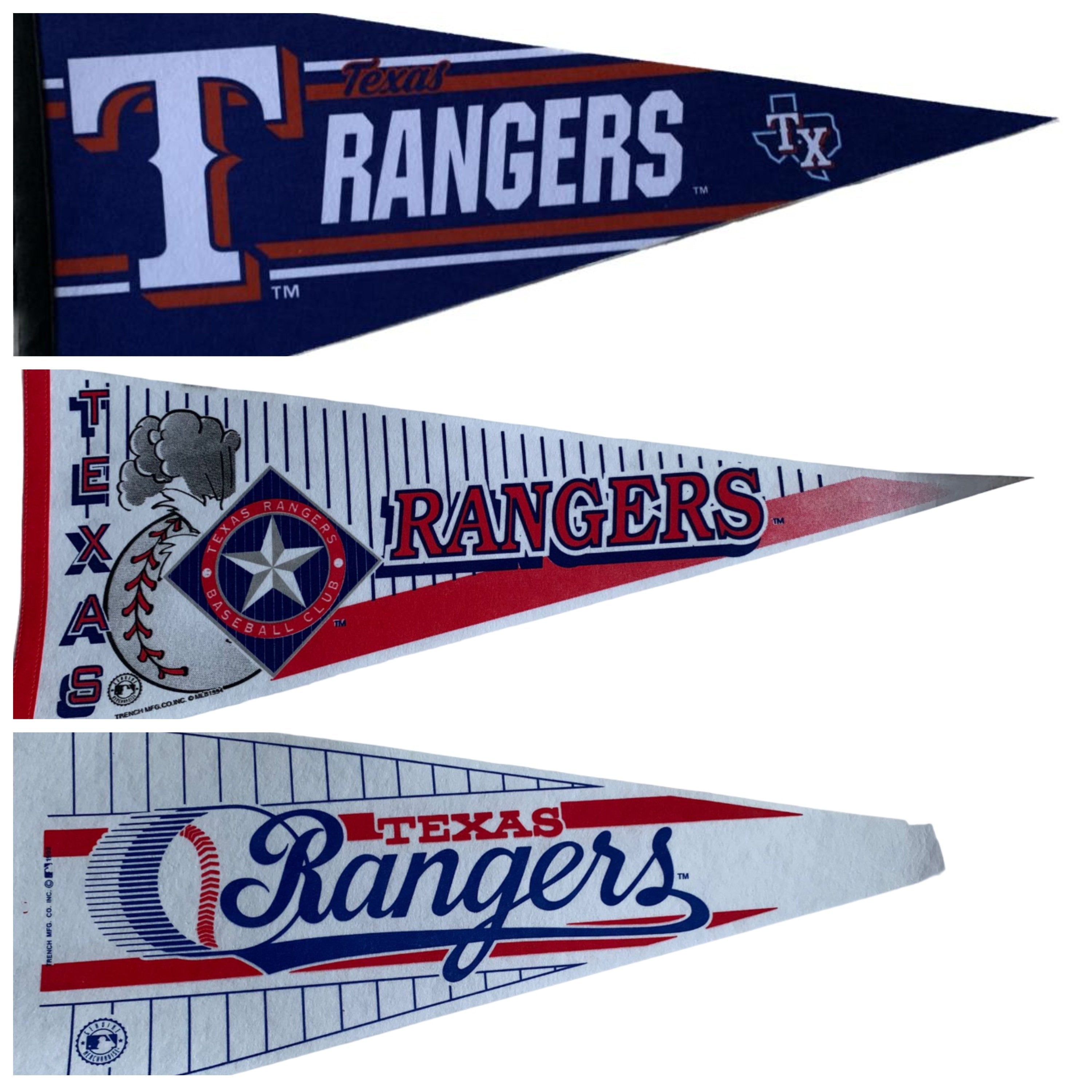 Texas Rangers MLB vintage 90s old logo mlb pennants vaantje baseball fanion pennant flag vintage classic rangers old 90s logo rare new tx - Stripes