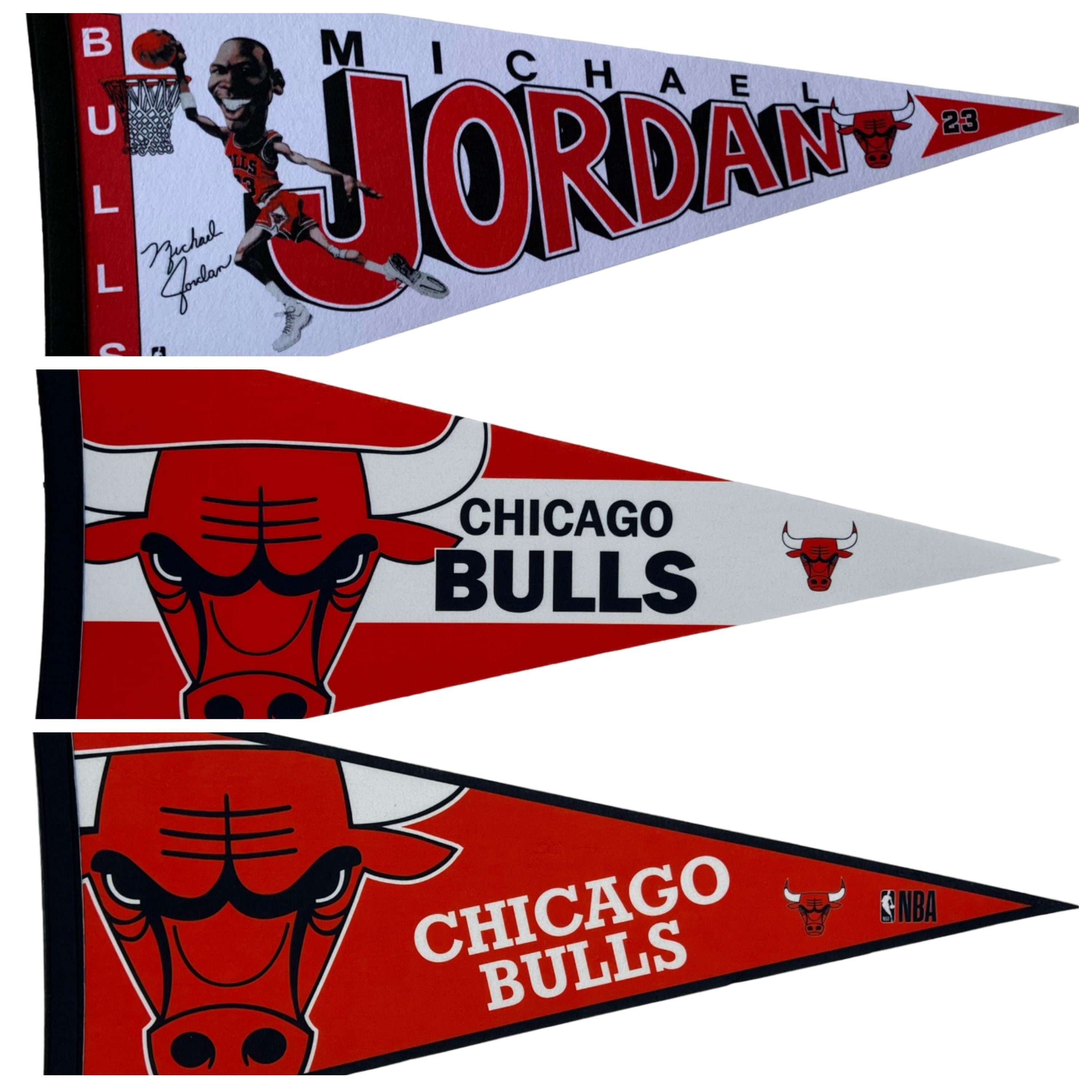 Chicago Bulls nba pennants vaantje vintage 90s vlag vaantje fanion pennant flag basketball michael jordan usa 23 pippen rodman - White