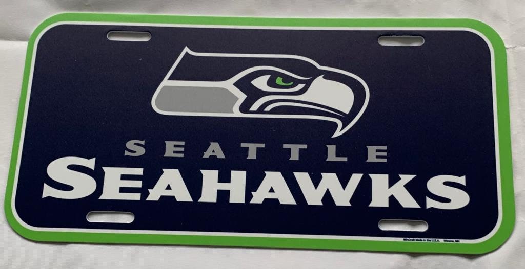 Seattle Seahawks NFL russell wilson gridiron metal plate license plate vintage sports collectibles gift wincraft american football