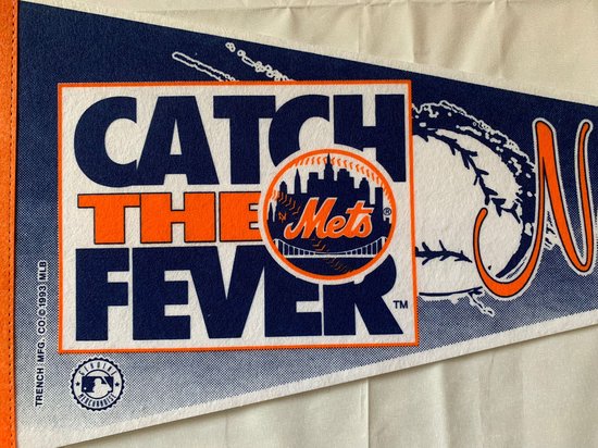 New York Mets - NY - MLB - vintage Pennant - Baseball - Baseball - Sports Pennant - Pennant - Orange/White/Blue - 31 x 72 cm - old logo - catch the fever
