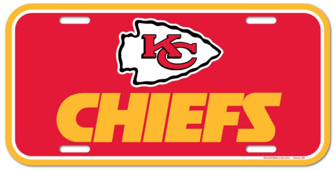 Kansas City Chiefs NFL Patrick Mahomes Andy Reid gridiron metal plate license plate Vintage sports collectibles wincraft american football - Red