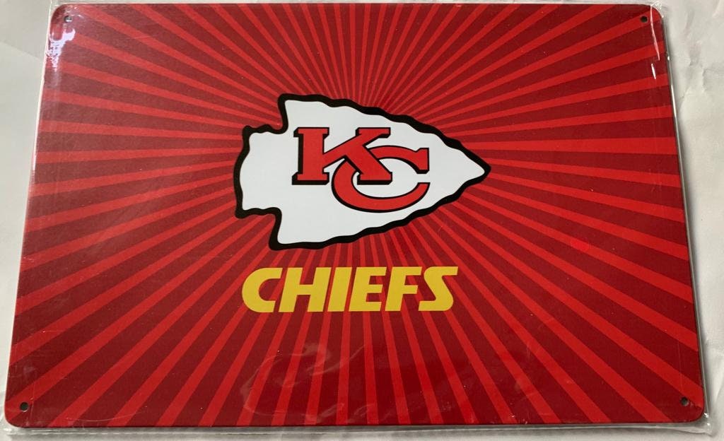 Kansas City Chiefs NFL Patrick Mahomes Andy Reid gridiron metal plate license plate Vintage sports collectibles wincraft american football - Stripes