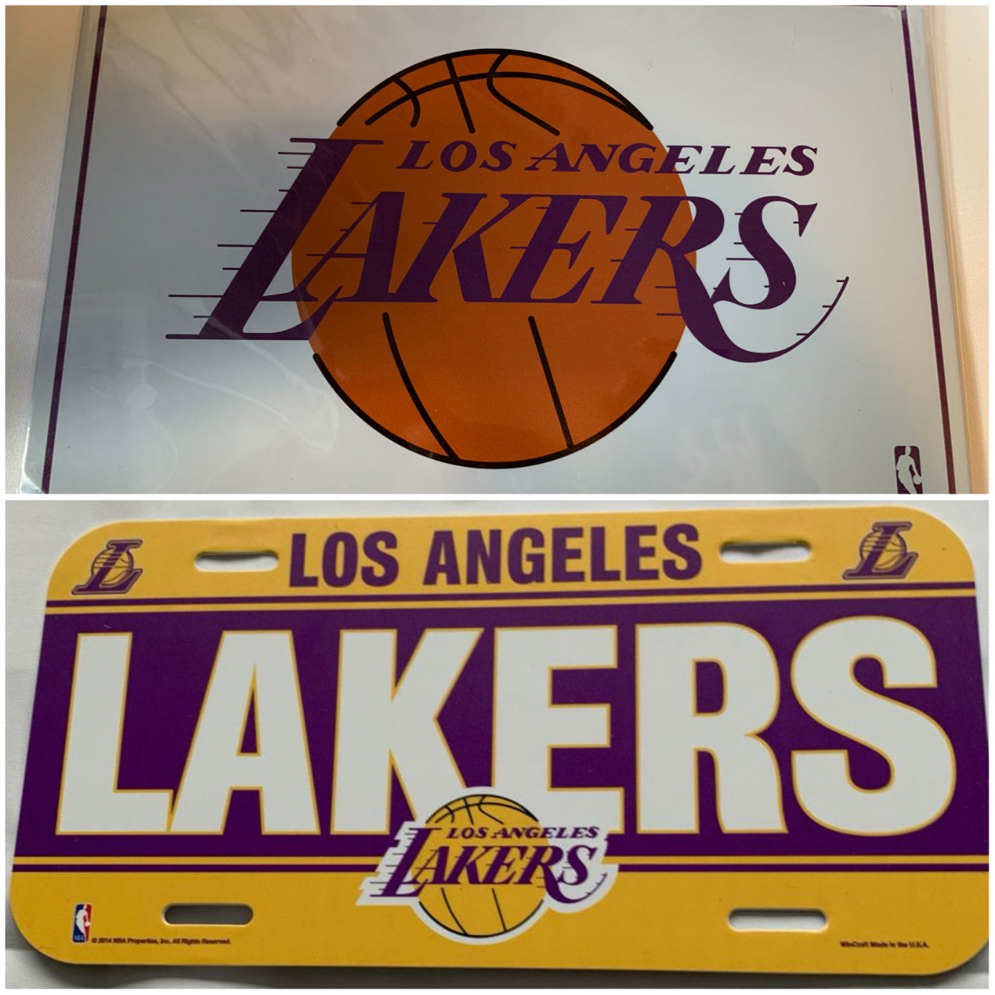 Los Angeles Lakers plate LA NBA basketball USA metal plate license plate Vintage gift sports displays ball michael jordan kobe bryant hoops - Beige