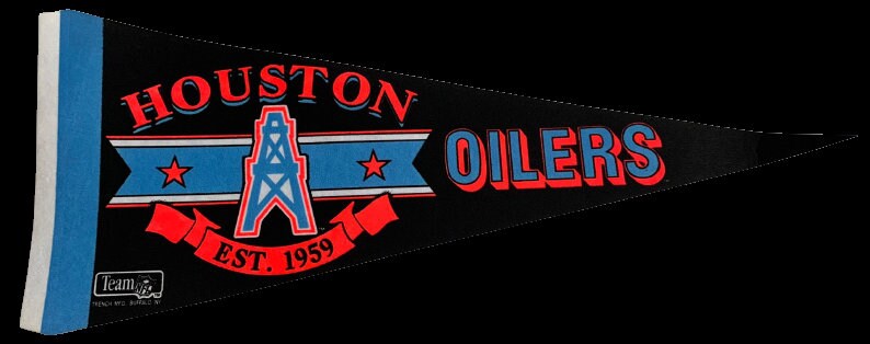 Houston Oilers NFL vintage 90s old logo nfl pennants vaantje vlaggetje fanion pennant flag vintage classic texas collectors football oilers - Oilers helmet
