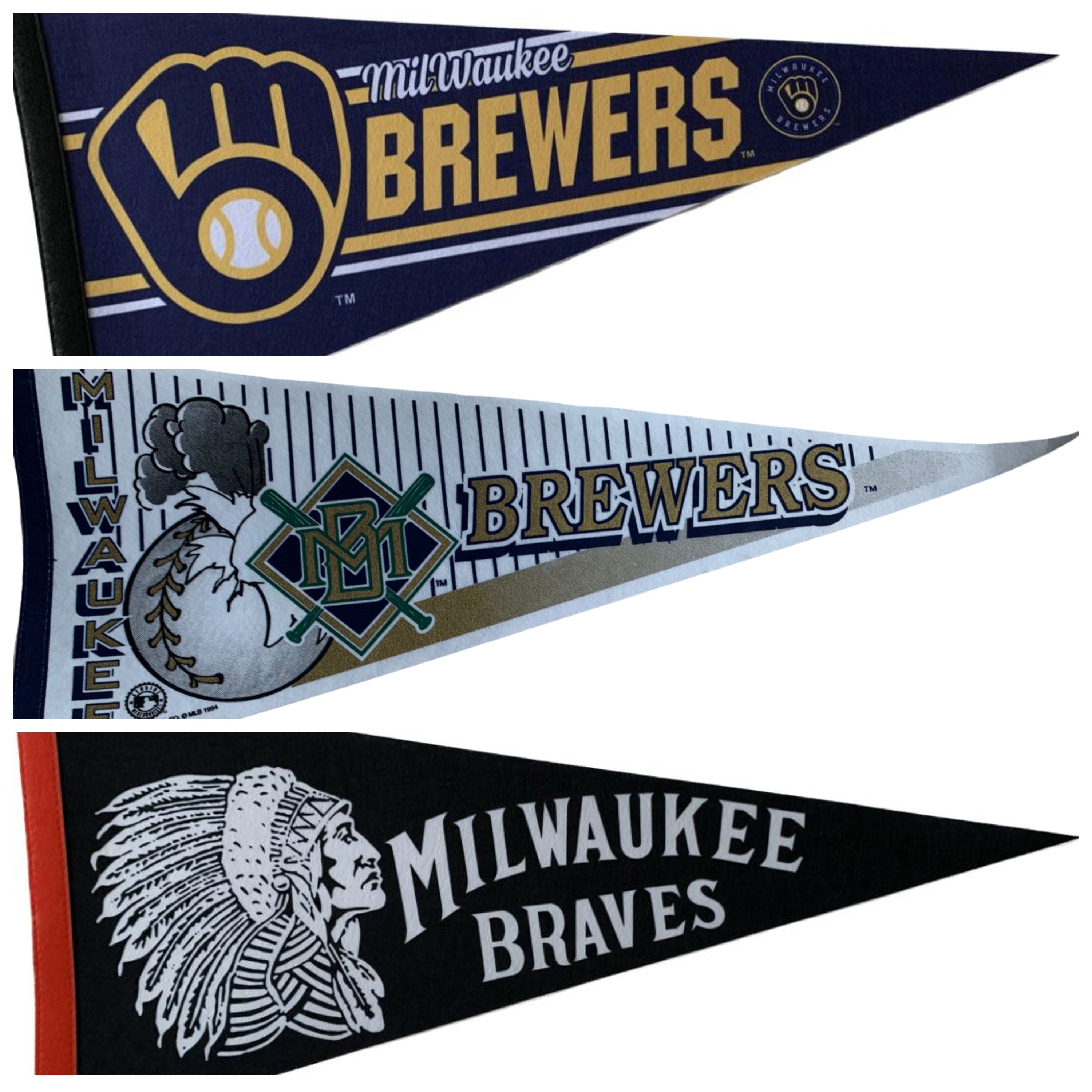 Milwaukee Brewers MLB vintage 90s old logo mlb pennants vaantje baseball fanion pennant flag vintage classic brewer old 90s logo milw braves - Milwaukee Braves