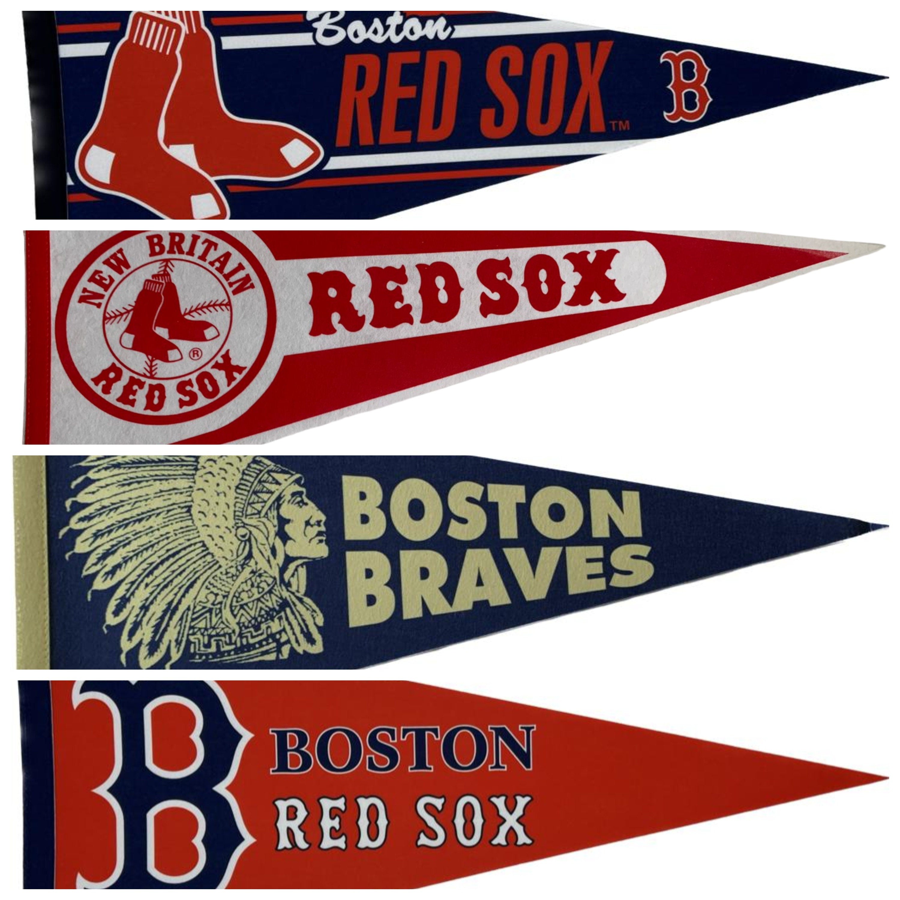 Boston Red Sox Boston Braves rare MLB pennants vaantje vlag fanion pennant flag baseball honkbal usa massachusetts vintage ball - Boston braves