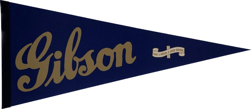 Gibson Guitars Music collectibles vintage pennants vaantje vlaggetje vlag vaantje fanion pennant flag rock music finds wall decor instrument - Blue