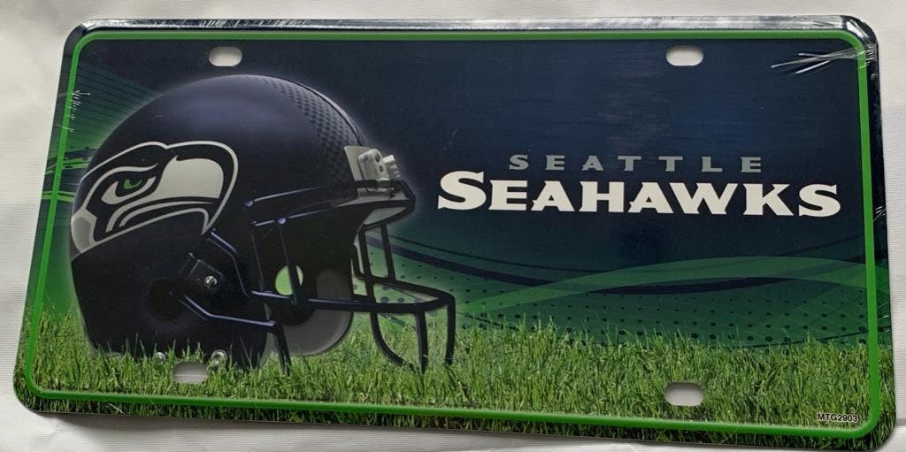 Seattle Seahawks NFL russell wilson gridiron metal plate license plate vintage sports collectibles gift wincraft american football